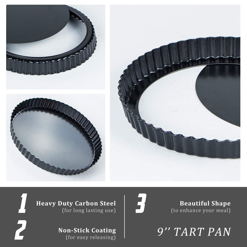 Webake 9 Inch Round Tart Pan with Removable Loose Bottom, Non-stick Carbon Steel Fluted Flan Quiche Pan Large Tart Tin - Image 4